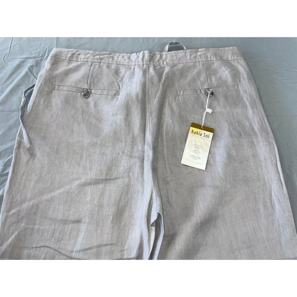Bahia Sol Volos Flat Front Linen Pants w/ Drawstring. Platinum Gray, 44. NWT!